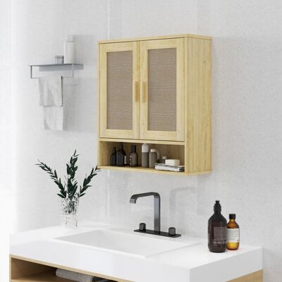 Generic Meuble mural salle de bain meuble wc suspendu avec double porte et étagère ouverte 59 x 20 x 66 5 cm effet bois de chêne - Publicité Generic Meuble mural salle de bain meuble wc suspendu avec double porte et étagère ouverte 59 x 20 x 66 5 cm effet bois de chêne - Publicité