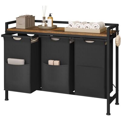 Panier à Linge WOLTU - Meuble Étagère en Métal - 3 Compartiments - Sac en Tissu Oxford Amovible - Marron Rustique+Noir Noir - Publicité Panier à Linge WOLTU - Meuble Étagère en Métal - 3 Compartiments - Sac en Tissu Oxford Amovible - Marron Rustique+Noir Noir - Publicité