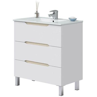 PEGANE Meuble de salle de bain 80cm avec 3 tiroirs sans poignée coloris blanc - Longueur 80 x Profondeur 45 x Hauteur 86 cm Blanc - Publicité PEGANE Meuble de salle de bain 80cm avec 3 tiroirs sans poignée coloris blanc - Longueur 80 x Profondeur 45 x Hauteur 86 cm Blanc - Publicité