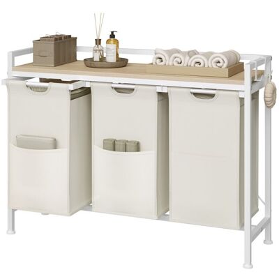 Panier à Linge WOLTU - Meuble Étagère en Métal - 3 Compartiments - Sac en Tissu Oxford Amovible - Blanc+Chêne Clair Blanc - Publicité Panier à Linge WOLTU - Meuble Étagère en Métal - 3 Compartiments - Sac en Tissu Oxford Amovible - Blanc+Chêne Clair Blanc - Publicité