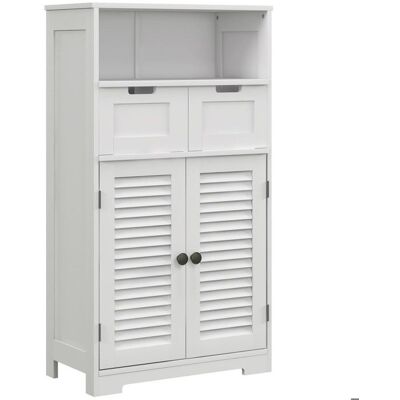 Meuble de salle de bain - kleankin - rangement sur pied étagère réglable placard 2 tiroirs niche - bois - 61x30 5x109 5cm Blanc - Publicité Meuble de salle de bain - kleankin - rangement sur pied étagère réglable placard 2 tiroirs niche - bois - 61x30 5x109 5cm Blanc - Publicité