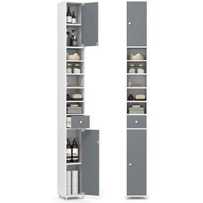 GIANTEX Colonne de Salle de Bain Étroit- Étagères Réglables- 5 Compartiments Ouvertes- 2 Armoires à Portes- 20x20x180cm- Gris+Blanc Gris - Publicité GIANTEX Colonne de Salle de Bain Étroit- Étagères Réglables- 5 Compartiments Ouvertes- 2 Armoires à Portes- 20x20x180cm- Gris+Blanc Gris - Publicité