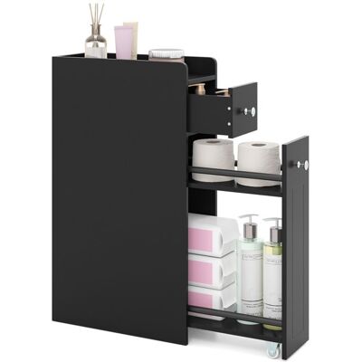 COSTWAY Meuble Toilettes WC Rangement Etroit - 4 Niveaux Tiroirs Coulissants sur Roulettes pour Salle de Bain 40x18x70cm Noir Noir - Publicité COSTWAY Meuble Toilettes WC Rangement Etroit - 4 Niveaux Tiroirs Coulissants sur Roulettes pour Salle de Bain 40x18x70cm Noir Noir - Publicité