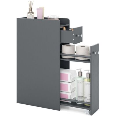 COSTWAY Meuble Toilettes WC Rangement Etroit - 4 Niveaux Tiroirs Coulissants sur Roulettes pour Salle de Bain 40x18x70cm Gris Gris - Publicité COSTWAY Meuble Toilettes WC Rangement Etroit - 4 Niveaux Tiroirs Coulissants sur Roulettes pour Salle de Bain 40x18x70cm Gris Gris - Publicité