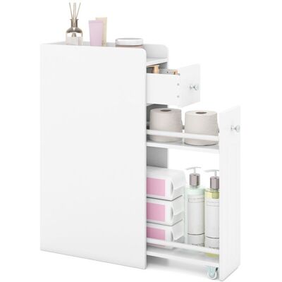 COSTWAY Meuble Toilettes WC Rangement Etroit - 4 Niveaux Tiroirs Coulissants sur Roulettes pour Salle de Bain 40x18x70cm Blanc Blanc - Publicité COSTWAY Meuble Toilettes WC Rangement Etroit - 4 Niveaux Tiroirs Coulissants sur Roulettes pour Salle de Bain 40x18x70cm Blanc Blanc - Publicité