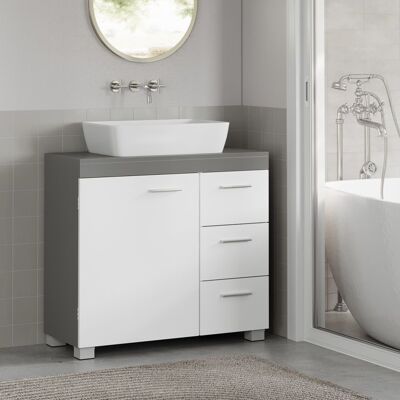 VASAGLE Modèle vasque intégré 3 Grands Tiroirs Placard sous Vasque 2 Compartiments Derrière la Porte 30 x 70 x 64 cm Gris et Blanc Gris - Publicité VASAGLE Modèle vasque intégré 3 Grands Tiroirs Placard sous Vasque 2 Compartiments Derrière la Porte 30 x 70 x 64 cm Gris et Blanc Gris - Publicité