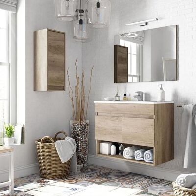 PEGANE Meuble sous-vasque suspendu 2 portes + Miroir finition nordik - Longueur 64 x Profondeur 80 x Hauteur 45 cm Marron - Publicité PEGANE Meuble sous-vasque suspendu 2 portes + Miroir finition nordik - Longueur 64 x Profondeur 80 x Hauteur 45 cm Marron - Publicité