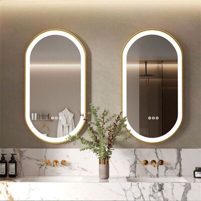 UNHO Miroir Mural Salle de Bain Lumineux Anti-Buée avec Cadre Doré Complet Finition Givrée avec Interrupteur Tactile - Ovale 80 x 50 cm Blanc - Publicité UNHO Miroir Mural Salle de Bain Lumineux Anti-Buée avec Cadre Doré Complet Finition Givrée avec Interrupteur Tactile - Ovale 80 x 50 cm Blanc - Publicité