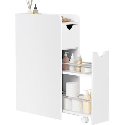 Armoire Salle de Bain Étroite EUGAD - 2 Tiroirs - Meuble dAppoint avec roulettes - 19x45x70cm - Blanc Blanc - Publicité Armoire Salle de Bain Étroite EUGAD - 2 Tiroirs - Meuble dAppoint avec roulettes - 19x45x70cm - Blanc Blanc - Publicité