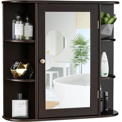GIANTEX Armoire Murale Miroir Salle de Bain Armoire de Toilettes avec 1 Porte et 10 Étagères de Rangement 65 x 17 x 64 CMBrun Blanc - Publicité GIANTEX Armoire Murale Miroir Salle de Bain Armoire de Toilettes avec 1 Porte et 10 Étagères de Rangement 65 x 17 x 64 CMBrun Blanc - Publicité