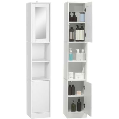 Meuble colonne de salle de bain - kleankin - miroir 2 portes étagères réglables - panneaux de particules - 30x28x170cm - blanc Blanc - Publicité Meuble colonne de salle de bain - kleankin - miroir 2 portes étagères réglables - panneaux de particules - 30x28x170cm - blanc Blanc - Publicité