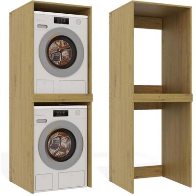 CDF POLA TWIN - Armoire de salle de bain pour lave-linge et sèche-linge avec colonne étagère - Chêne Marron - Publicité CDF POLA TWIN - Armoire de salle de bain pour lave-linge et sèche-linge avec colonne étagère - Chêne Marron - Publicité