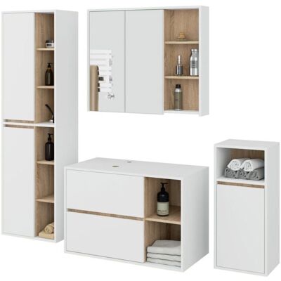 AKORD Ensemble de meubles de salle de bains suspendus VAMI avec découpe pour vasque à poser Blanc intérieur Chêne Sonoma Blanc - Publicité AKORD Ensemble de meubles de salle de bains suspendus VAMI avec découpe pour vasque à poser Blanc intérieur Chêne Sonoma Blanc - Publicité