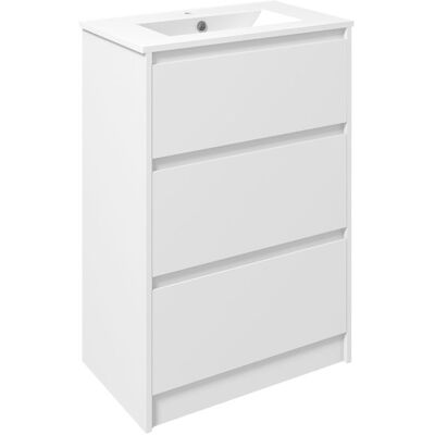 Meuble salle de bain Kleankin - 2 tiroirs, vasque céramique - 61x37x88 cm - Blanc brillant - Publicité Meuble salle de bain Kleankin - 2 tiroirs, vasque céramique - 61x37x88 cm - Blanc brillant - Publicité