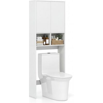 COSTWAY Meuble WC au-Dessus des Toilettes avec 2 Portes 2 Compartiments Ouverts Étagère Réglable pour Salle de Bain 60x23x166 cm Blanc - Publicité COSTWAY Meuble WC au-Dessus des Toilettes avec 2 Portes 2 Compartiments Ouverts Étagère Réglable pour Salle de Bain 60x23x166 cm Blanc - Publicité