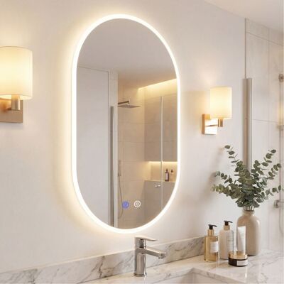 COSTWAY Miroir LED Salle de Bain Ovale 80 x 50 cm avec 3 Couleurs de Lumière Fonction Anti-Buée pour Salle de Bain Chambre Style 2 Blanc - Publicité COSTWAY Miroir LED Salle de Bain Ovale 80 x 50 cm avec 3 Couleurs de Lumière Fonction Anti-Buée pour Salle de Bain Chambre Style 2 Blanc - Publicité