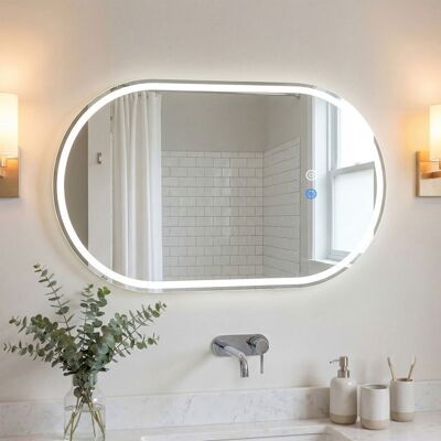 COSTWAY Miroir LED Salle de Bain Ovale 90 x 55 cm - 3 Couleurs de Lumière Fonction Anti-Buée Contrôle Tactile pour Salle de Bain Blanc - Publicité COSTWAY Miroir LED Salle de Bain Ovale 90 x 55 cm - 3 Couleurs de Lumière Fonction Anti-Buée Contrôle Tactile pour Salle de Bain Blanc - Publicité