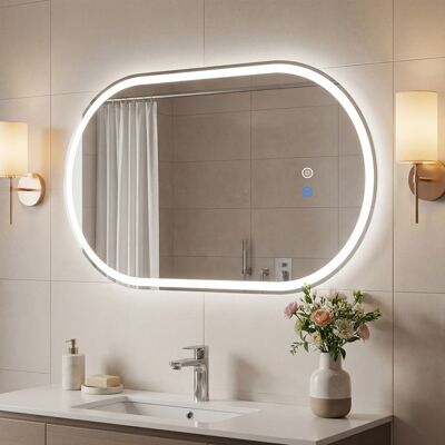 COSTWAY Miroir LED Salle de Bain Ovale 80 x 50 cm - 3 Couleurs de Lumière Fonction Anti-Buée Contrôle Tactile pour Salle de Bain Blanc - Publicité COSTWAY Miroir LED Salle de Bain Ovale 80 x 50 cm - 3 Couleurs de Lumière Fonction Anti-Buée Contrôle Tactile pour Salle de Bain Blanc - Publicité