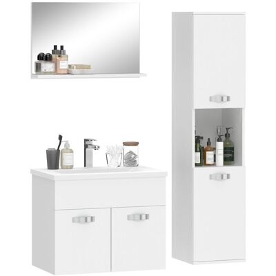 Ensemble de Meubles de Salle de Bain - kleankin - 4 Pièces - Mural - Miroir Meuble sous Vasque Lavabo et Armoire Haute - Blanc Blanc - Publicité Ensemble de Meubles de Salle de Bain - kleankin - 4 Pièces - Mural - Miroir Meuble sous Vasque Lavabo et Armoire Haute - Blanc Blanc - Publicité