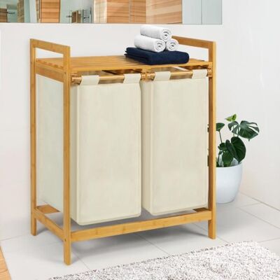 IDMARKET Panier à linge 2 bacs bambou BEA tissu écru Blanc - Publicité IDMARKET Panier à linge 2 bacs bambou BEA tissu écru Blanc - Publicité