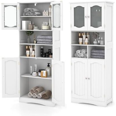 GIANTEX Armoire de Salle de Bain- Portes en Verre- Étagères Réglables- 3 Compartiments Ouverts- Salon Cuisine- 60x30x160cm- Blanc Blanc - Publicité GIANTEX Armoire de Salle de Bain- Portes en Verre- Étagères Réglables- 3 Compartiments Ouverts- Salon Cuisine- 60x30x160cm- Blanc Blanc - Publicité