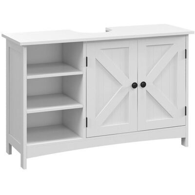 Meuble sous lavabo - kleankin - meuble salle de bain étagères réglables placard 2 portes - bois - 90x30x60cm - blanc Blanc - Publicité Meuble sous lavabo - kleankin - meuble salle de bain étagères réglables placard 2 portes - bois - 90x30x60cm - blanc Blanc - Publicité