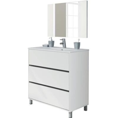 PEGANE Meuble Vasque avec miroir coloris blanc brillant - Hauteur 90 x Longueur 81.5 x Profondeur 46.5 cm Blanc - Publicité PEGANE Meuble Vasque avec miroir coloris blanc brillant - Hauteur 90 x Longueur 81.5 x Profondeur 46.5 cm Blanc - Publicité