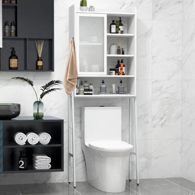 COSTWAY Meuble WC Au-dessus de Toilettes avec Porte Vitrée Coulissante Cadre en Métal Étagères Réglables 63 x 29 x 170 cm Blanc Blanc - Publicité COSTWAY Meuble WC Au-dessus de Toilettes avec Porte Vitrée Coulissante Cadre en Métal Étagères Réglables 63 x 29 x 170 cm Blanc Blanc - Publicité