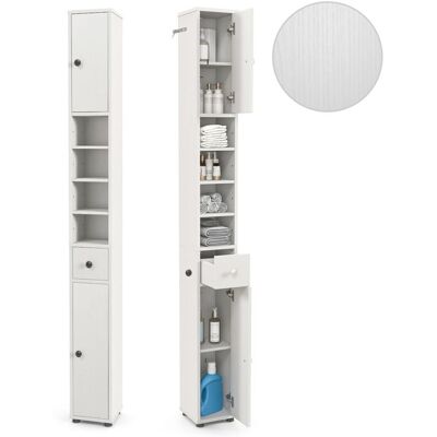 COSTWAY Meuble Colonne de Salle de Bain avec 2 Placards à Porte 1 Tiroir et 4 Étagères Réglables 20 x 20 x 180 cm Blanc Blanc - Publicité COSTWAY Meuble Colonne de Salle de Bain avec 2 Placards à Porte 1 Tiroir et 4 Étagères Réglables 20 x 20 x 180 cm Blanc Blanc - Publicité