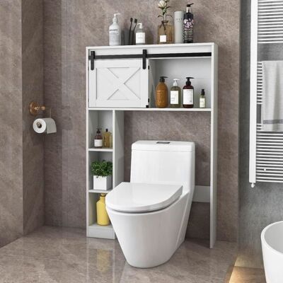 GIANTEX Meuble Dessus Toilettes WC avec Porte Coulissante+4 Étagères Meuble/Colonne Salle de Bain Scandinave 84x17x128 CM Blanc Blanc - Publicité GIANTEX Meuble Dessus Toilettes WC avec Porte Coulissante+4 Étagères Meuble/Colonne Salle de Bain Scandinave 84x17x128 CM Blanc Blanc - Publicité