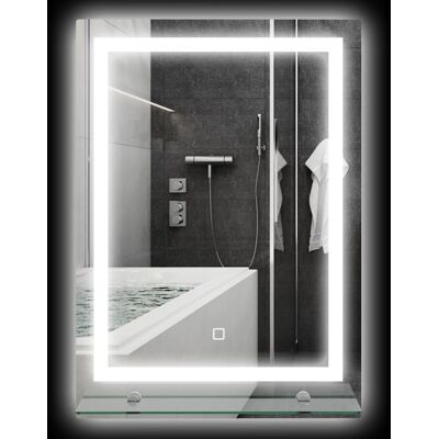 Miroir lumineux LED mural de salle de bain kleankin avec étagère intégrée 3 couleurs luminosité réglable interrupteur tactile Blanc - Publicité Miroir lumineux LED mural de salle de bain kleankin avec étagère intégrée 3 couleurs luminosité réglable interrupteur tactile Blanc - Publicité