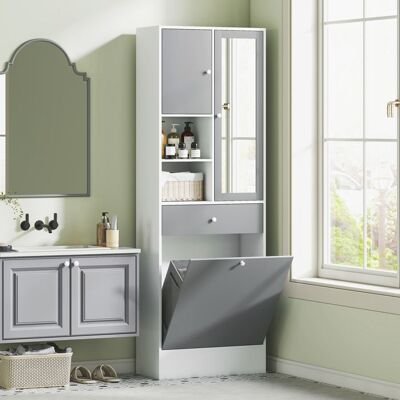 Generic Meuble de salle de bain avec panier à linge et miroir étagère réglable 62 x 283 x 181 cm gris et blanc Gris - Publicité Generic Meuble de salle de bain avec panier à linge et miroir étagère réglable 62 x 283 x 181 cm gris et blanc Gris - Publicité