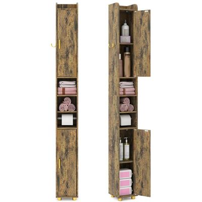 GIANTEX Colonne de Salle de Bain Étroit-Étagères Réglables-2 Compartiments Ouvertes-2 Portes-Porte-Serviettes-20x20x179cm-Café Marron - Publicité GIANTEX Colonne de Salle de Bain Étroit-Étagères Réglables-2 Compartiments Ouvertes-2 Portes-Porte-Serviettes-20x20x179cm-Café Marron - Publicité