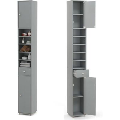 GIANTEX Meuble Colonne de Salle de Bain H 180 cm- 2 Portes+ Tirior- 5 Étagères Réglables- Armoire Haute 10 Étages - Gris Gris - Publicité GIANTEX Meuble Colonne de Salle de Bain H 180 cm- 2 Portes+ Tirior- 5 Étagères Réglables- Armoire Haute 10 Étages - Gris Gris - Publicité