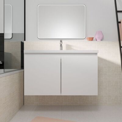AURLANE Meuble de salle de bains 80cm à Suspendre Blanc - 2 Portes - Vasque Blanche - ELEMENTARY Blanc - Publicité AURLANE Meuble de salle de bains 80cm à Suspendre Blanc - 2 Portes - Vasque Blanche - ELEMENTARY Blanc - Publicité
