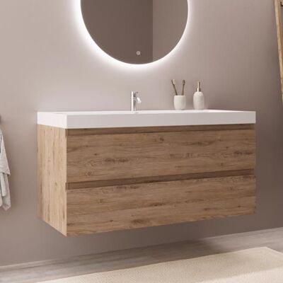 LOMAZOO meuble de salle de bain Monaco chêne clair - lavabo blanc - 100cm Beige - Publicité LOMAZOO meuble de salle de bain Monaco chêne clair - lavabo blanc - 100cm Beige - Publicité