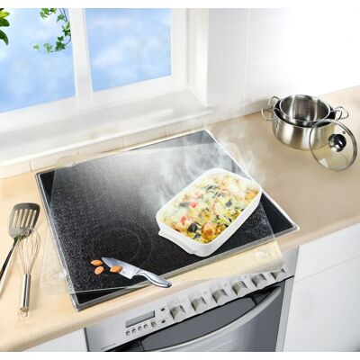 Plaque de protection cuisson - WENKO - 3 en 1 - Verre trempé - 50x56 cm - Transparent Gris - Publicité Plaque de protection cuisson - WENKO - 3 en 1 - Verre trempé - 50x56 cm - Transparent Gris - Publicité