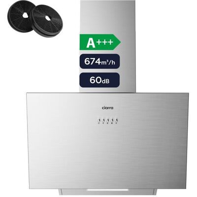 CIARRA Hotte Incliné 60cm 674m3/h A+++ 3 Vitesses 2pcs Filtre au charbon Recyclage ou Evacuation Couleur Acier Gris - Publicité CIARRA Hotte Incliné 60cm 674m3/h A+++ 3 Vitesses 2pcs Filtre au charbon Recyclage ou Evacuation Couleur Acier Gris - Publicité