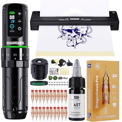 Dragonhawk L3 Tattoo Pen Kit 2.4-4.2mm stroke 2000mAh battery comes with stencil printer and 20 tattoo needles for all users - Publicité Dragonhawk L3 Tattoo Pen Kit 2.4-4.2mm stroke 2000mAh battery comes with stencil printer and 20 tattoo needles for all users - Publicité