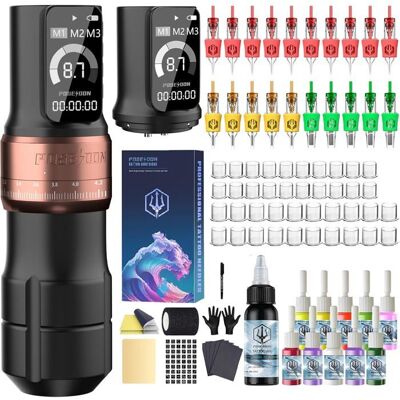 POSEIDON Kit Machine Tatouage Rotative Sans Fil 20 Cartouches Encres 2 Batteries Rechargeables Kit Complet - Publicité POSEIDON Kit Machine Tatouage Rotative Sans Fil 20 Cartouches Encres 2 Batteries Rechargeables Kit Complet - Publicité