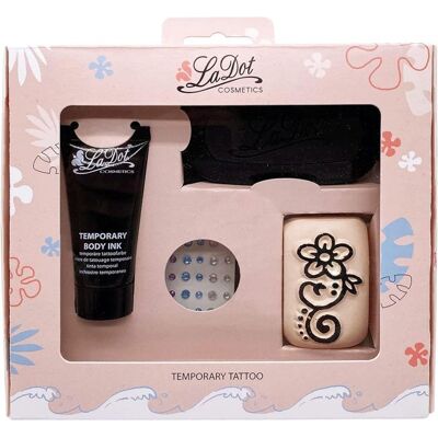 Kit pour tatouage temporaire - LADOT - Set N°02 - 1 pierre à tatouer - 15 ml encre hypoallergénique - 80 strass autocollants - Publicité Kit pour tatouage temporaire - LADOT - Set N°02 - 1 pierre à tatouer - 15 ml encre hypoallergénique - 80 strass autocollants - Publicité