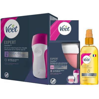 Veet - Kit Chauffe Cire Épilation 1 Kit Roll-On Veet 1 Recharge EasyWax 12 bandes de tissus et Huile après Épilation - Publicité Veet - Kit Chauffe Cire Épilation 1 Kit Roll-On Veet 1 Recharge EasyWax 12 bandes de tissus et Huile après Épilation - Publicité