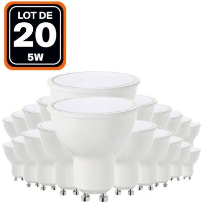 Lot de 20 Ampoules LED GU10 5W eq. 40W Blanc Chaud 3000K - EUROPALAMP Blanc - Publicité Lot de 20 Ampoules LED GU10 5W eq. 40W Blanc Chaud 3000K - EUROPALAMP Blanc - Publicité