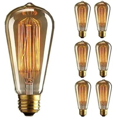 6x E27 60W Ampoule Edison Incandescent Bulb 220V ST64 Retro - Publicité 6x E27 60W Ampoule Edison Incandescent Bulb 220V ST64 Retro - Publicité