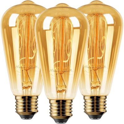 Ampoule incandescente rétro à filament Edison E27 40W ST64 style industriel lumière blanche chaude lot de 3 ampoules décoratives. Publicité Ampoule incandescente rétro à filament Edison E27 40W ST64 style industriel lumière blanche chaude lot de 3 ampoules décoratives. Publicité