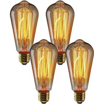 4 X E27 Wolka 40W Ampoule Edison Incandescent Bulb Vintage ST64 Blanc Chaud - Publicité 4 X E27 Wolka 40W Ampoule Edison Incandescent Bulb Vintage ST64 Blanc Chaud - Publicité