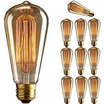 TEMPSA 10Pcs E27 60W Ampoule Edison Incandescent Bulb 220V ST64 Retro - Publicité TEMPSA 10Pcs E27 60W Ampoule Edison Incandescent Bulb 220V ST64 Retro - Publicité