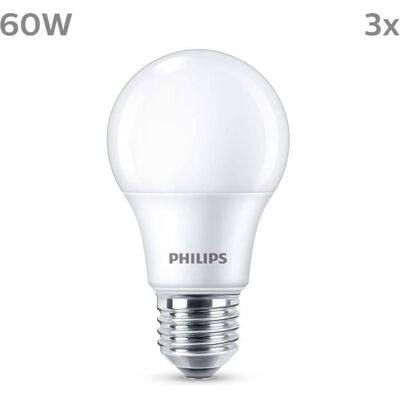 Ampoule LED - PHILIPS - 60 W - E27 - Blanc chaud - Dépolie - Non-Dimmable - 3 pièces Blanc - Publicité Ampoule LED - PHILIPS - 60 W - E27 - Blanc chaud - Dépolie - Non-Dimmable - 3 pièces Blanc - Publicité