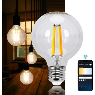Aigostar - Ampoule LED Wifi intelligente E27 G80 6W. 850lm 2700K-6500K. Compatible Alexa et Google Home. Blanc - Publicité Aigostar - Ampoule LED Wifi intelligente E27 G80 6W. 850lm 2700K-6500K. Compatible Alexa et Google Home. Blanc - Publicité