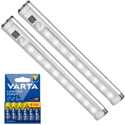Maclean 2 lampes LED pour cuisine 9 LED SMD + 6 piles R-06 R06 AA LR06 1 5 V VARTA Longlife Power Gris - Publicité Maclean 2 lampes LED pour cuisine 9 LED SMD + 6 piles R-06 R06 AA LR06 1 5 V VARTA Longlife Power Gris - Publicité